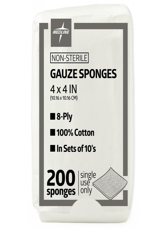 Medline 4 x 4 inch Gauze Sponges, 100% Cotton, 8-Ply Woven Non-Sterile Gauze (Pack of 200) - Image 1